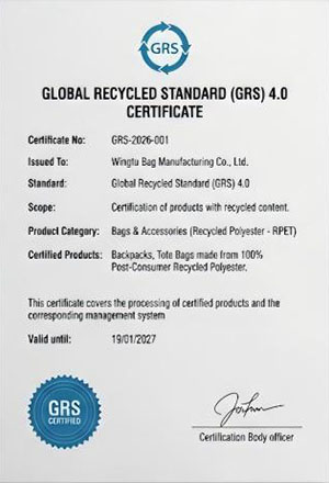 GRS Global Recycling Standard Certificate GRS Global Recycling Standard Certificate