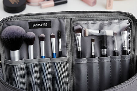 makeup bag with brush storage