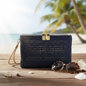 navy straw clutch bag