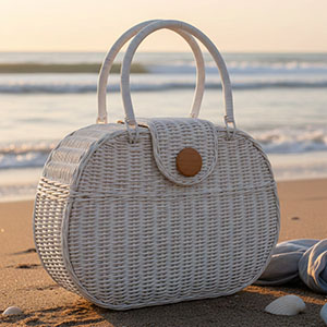 white wicker handbag